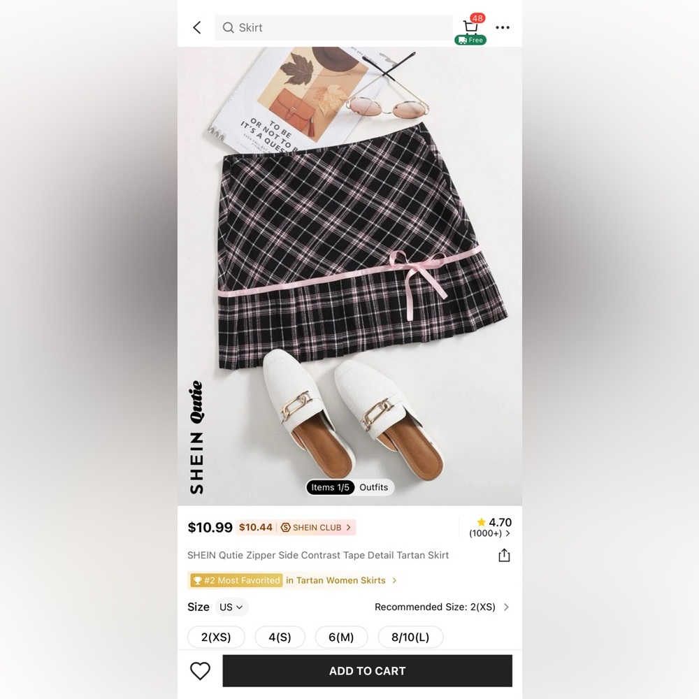 SHEIN XS Plaid Bow Skirt